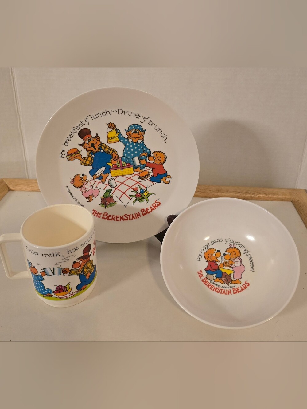 Vtg 1983 Berenstain Bears 3pc Melamine Dish Set by Deka USA